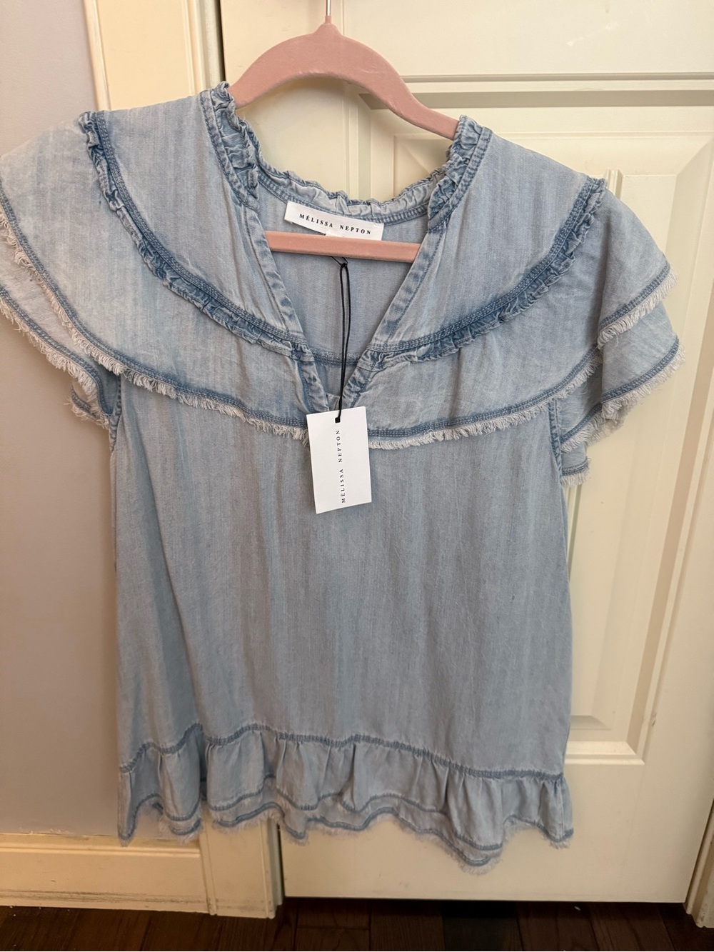MELISSA NEPTON Light Blue Ruffle Chambray Tunic